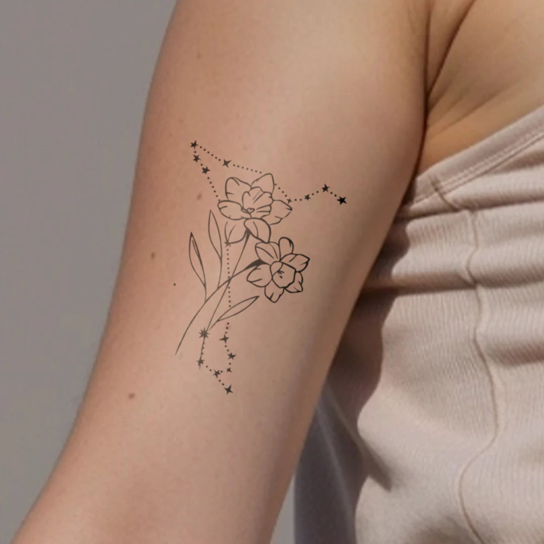 Tatouages Combinaison de Fleurs de Naissance et de Signes Astrologiques - Image 11