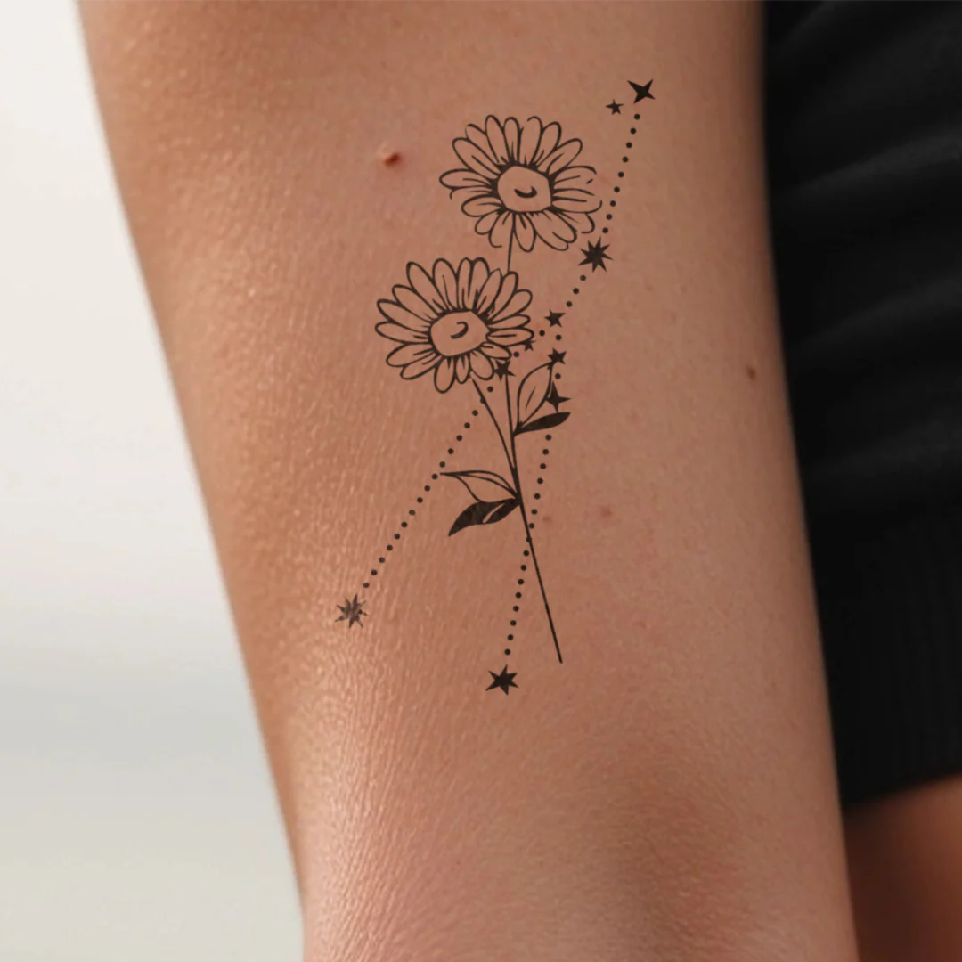Tatouages Combinaison de Fleurs de Naissance et de Signes Astrologiques - Image 17