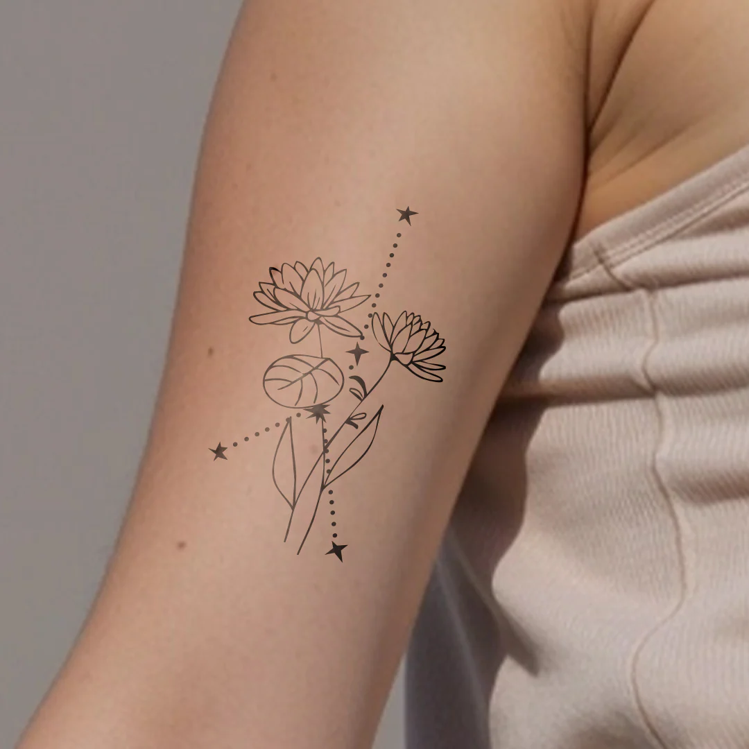 Tatouages Combinaison de Fleurs de Naissance et de Signes Astrologiques - Image 27