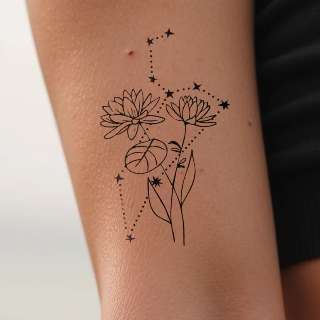 Tatouages Combinaison de Fleurs de Naissance et de Signes Astrologiques - Image 29