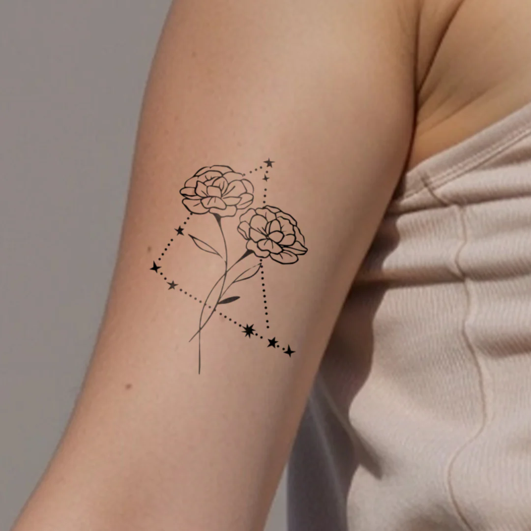 Tatouages Combinaison de Fleurs de Naissance et de Signes Astrologiques - Image 3