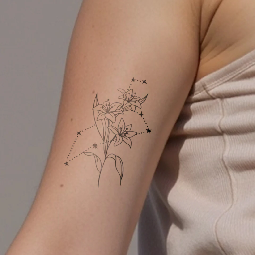 Tatouages Combinaison de Fleurs de Naissance et de Signes Astrologiques - Image 31