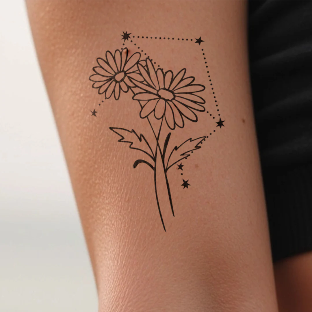 Tatouages Combinaison de Fleurs de Naissance et de Signes Astrologiques - Image 37