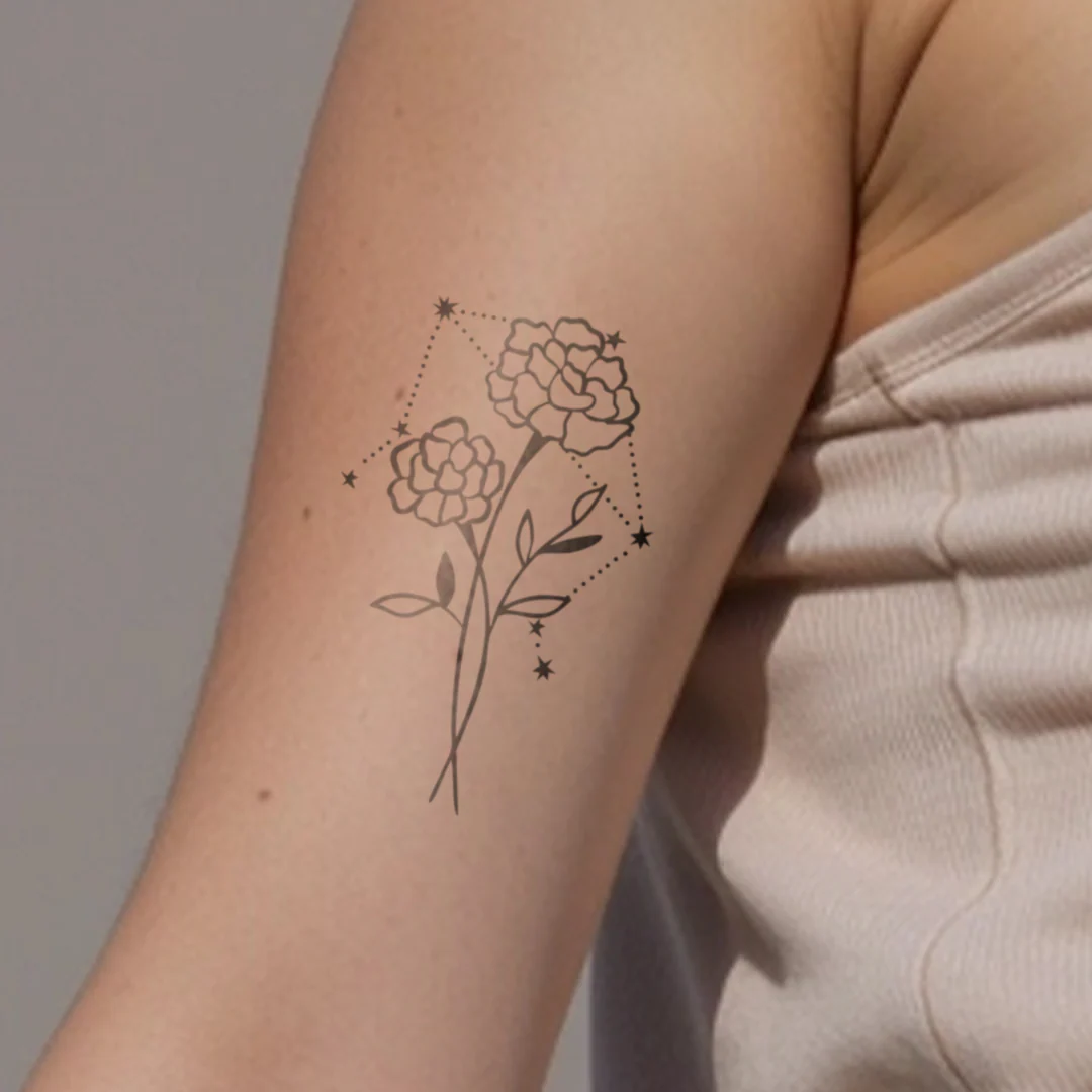 Tatouages Combinaison de Fleurs de Naissance et de Signes Astrologiques - Image 39
