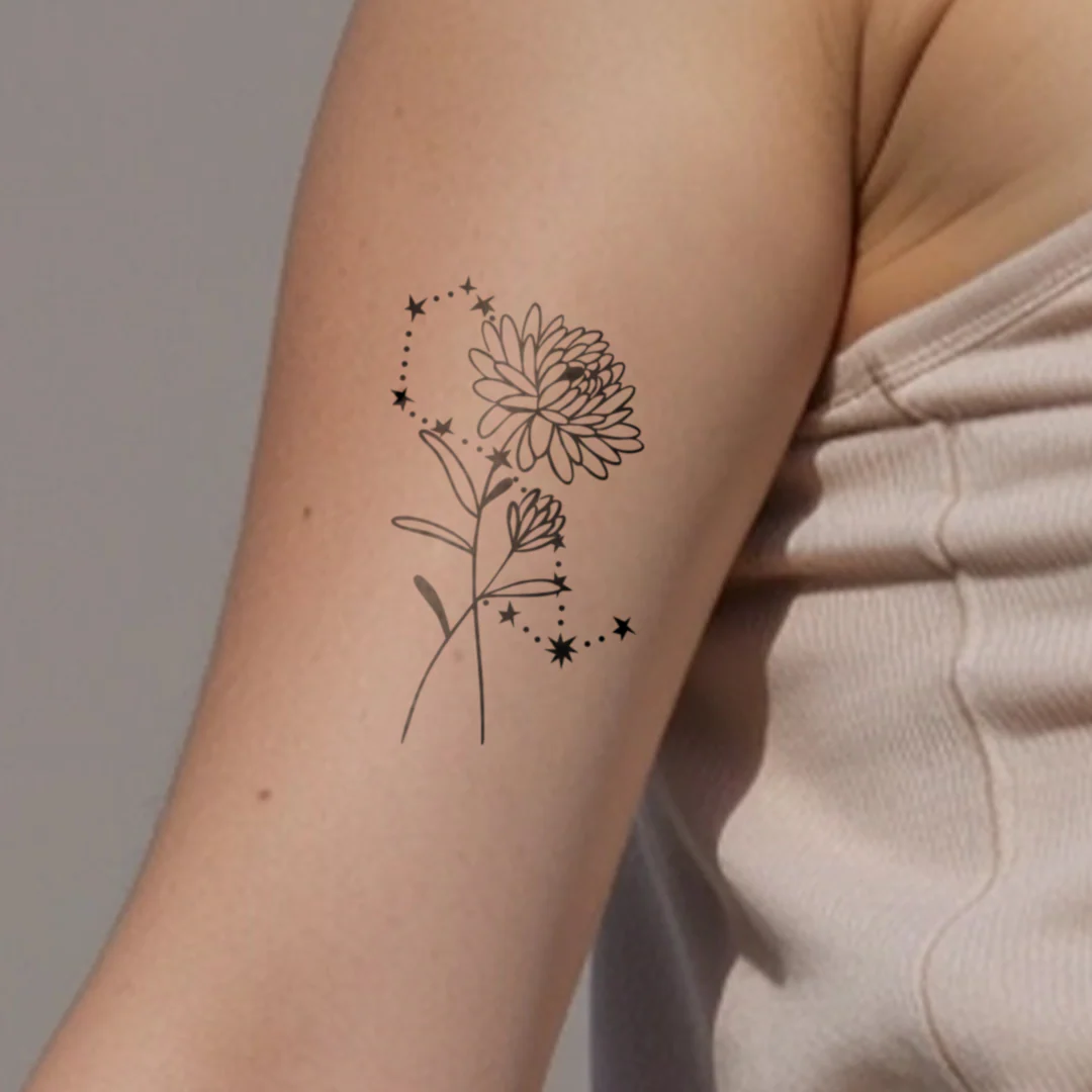 Tatouages Combinaison de Fleurs de Naissance et de Signes Astrologiques - Image 43