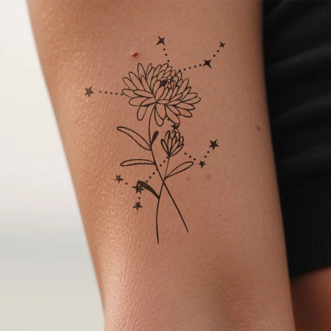 Tatouages Combinaison de Fleurs de Naissance et de Signes Astrologiques - Image 45