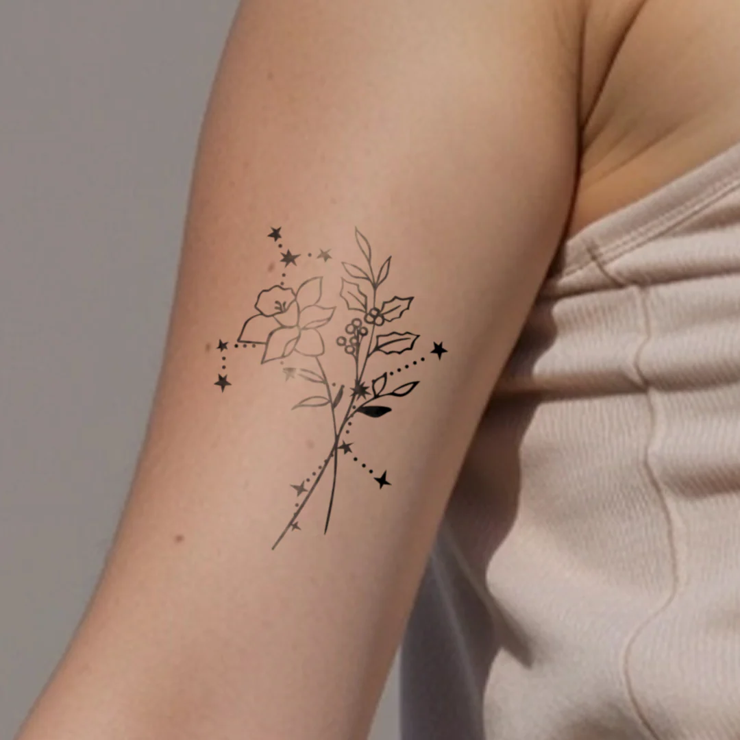 Tatouages Combinaison de Fleurs de Naissance et de Signes Astrologiques - Image 47